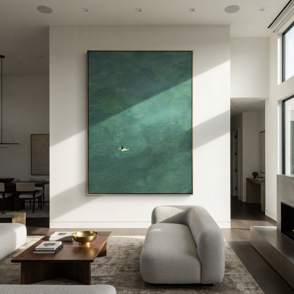 Solitary Stroke - swimmer painting shown in modern room setting 3