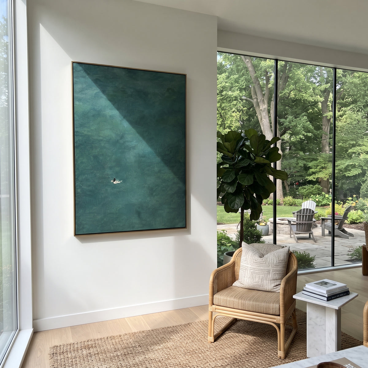 Solitary Stroke - swimmer painting shown in modern room setting 4