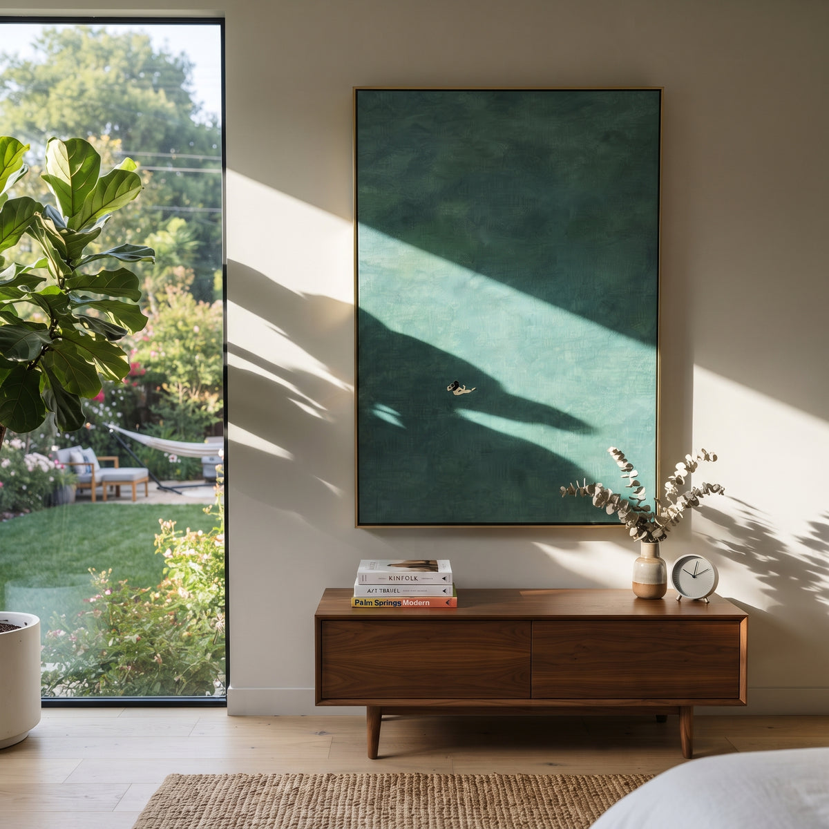 Solitary Stroke - swimmer painting shown in modern room setting 5