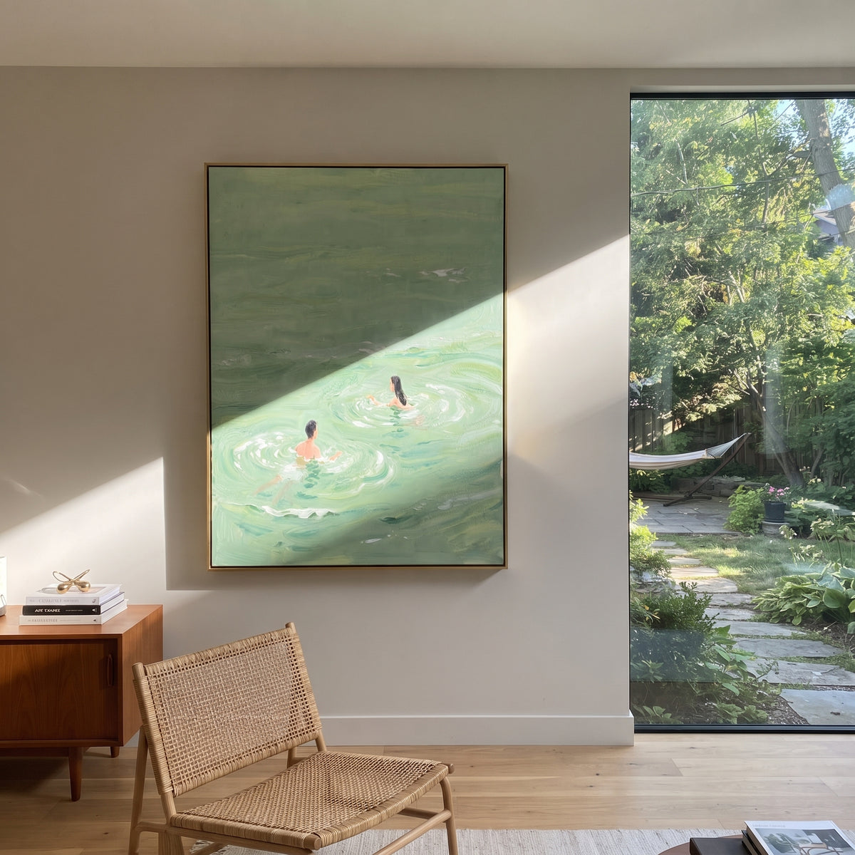Ripples Around Her - swimmer painting shown in modern room setting 5