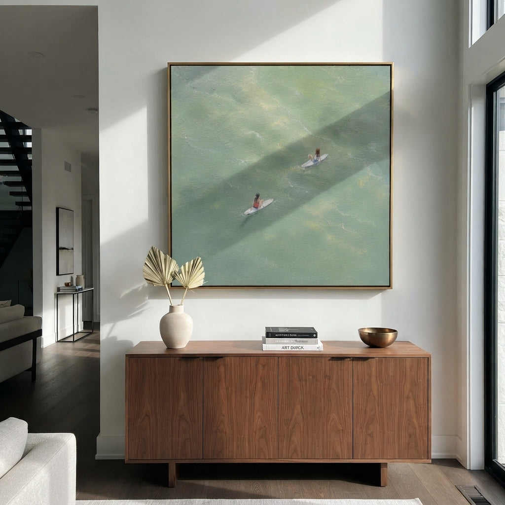 Meeting in Sage Water - swimmers painting shown in modern room setting 5