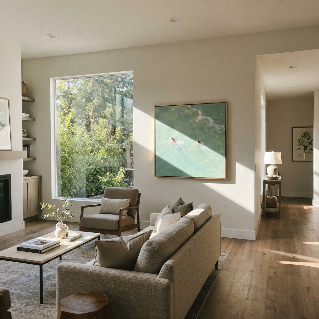 Swimming Side by Side - two swimmers painting shown in modern room setting 2