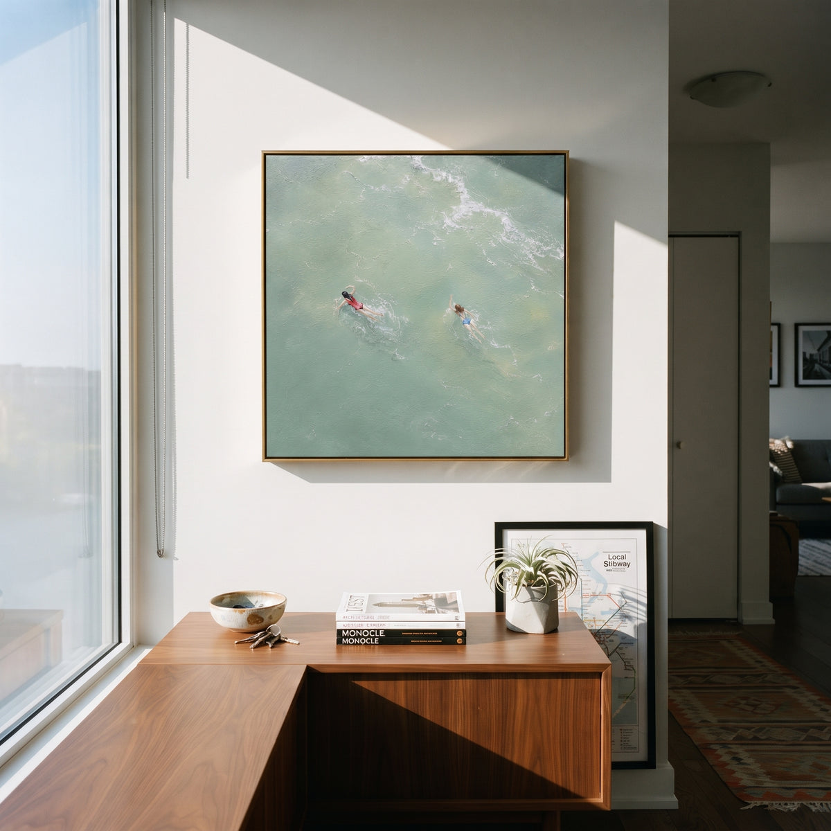 Swimming Side by Side - two swimmers painting shown in modern room setting 3