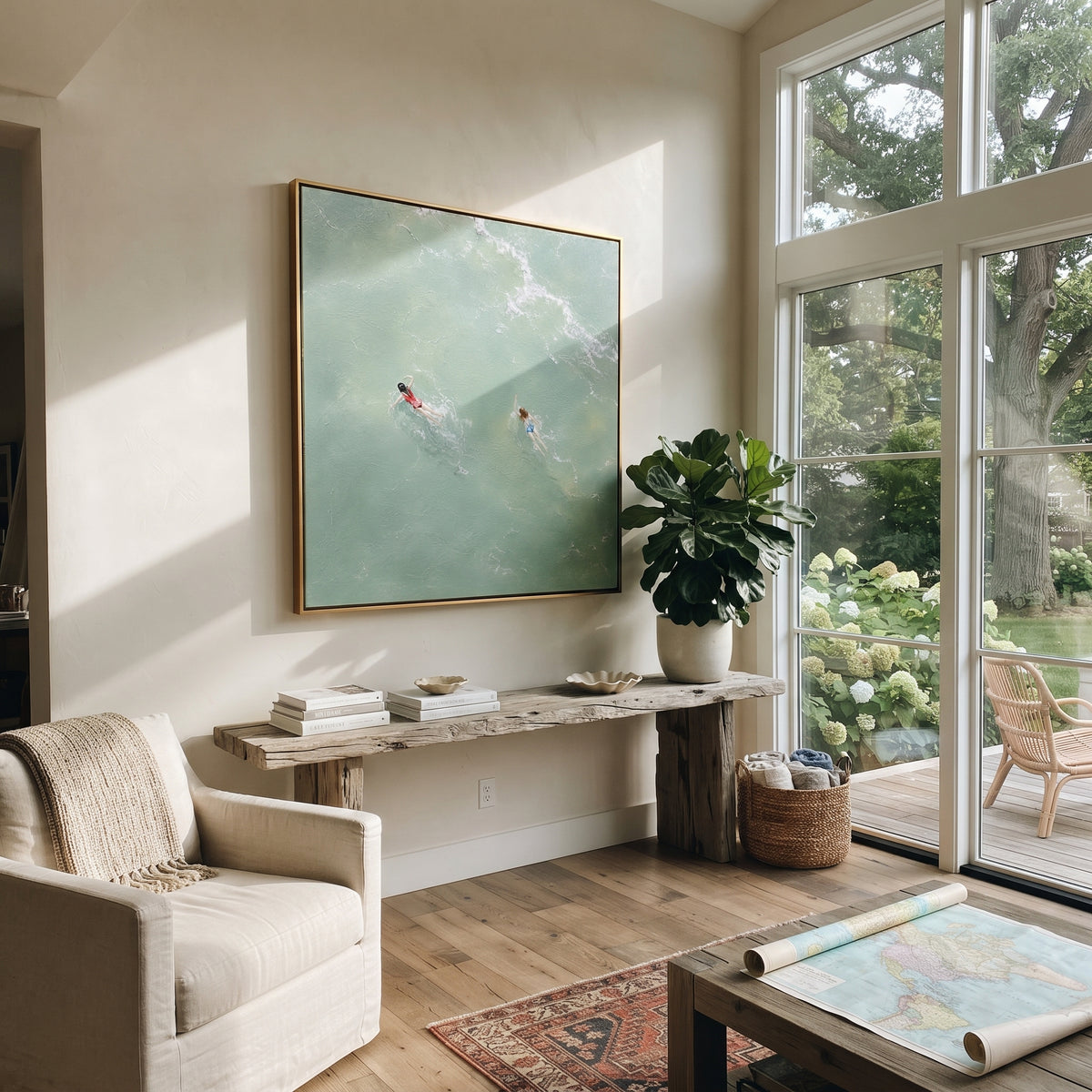 Swimming Side by Side - two swimmers painting shown in modern room setting 5