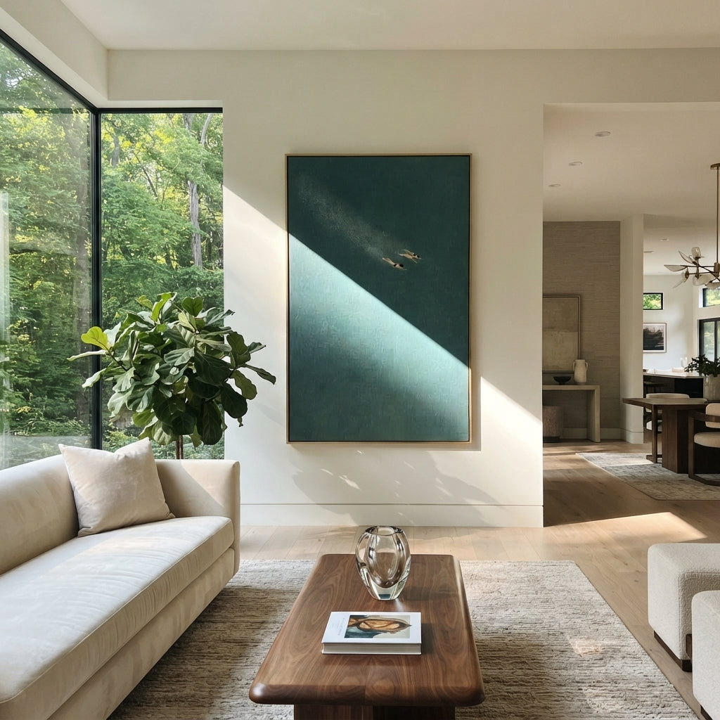 Two Under Blue Light - swimmers painting shown in modern room setting 5