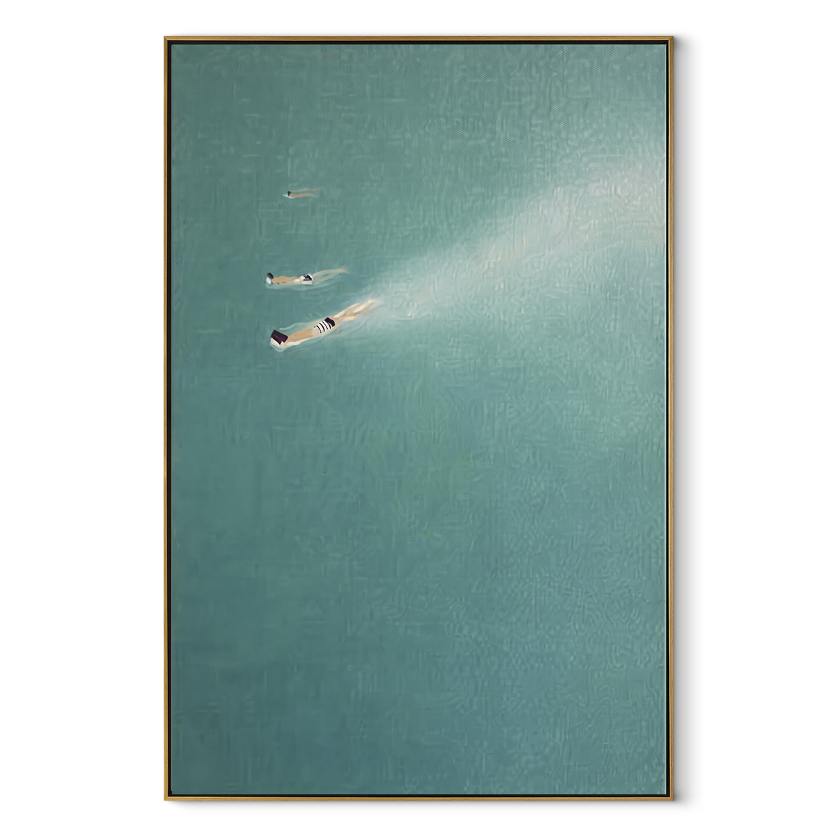 Blue Water Companions - two swimmers painting in a wood frame on white