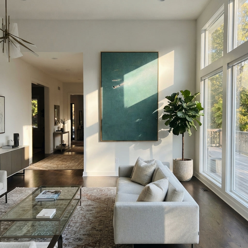 Blue Water Companions - two swimmers painting shown in modern room setting 4