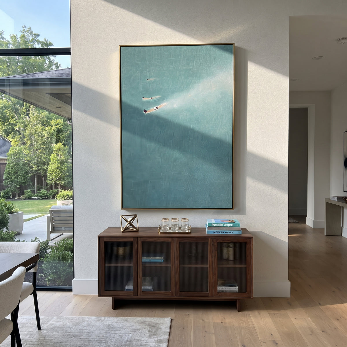 Blue Water Companions - two swimmers painting shown in modern room setting 5