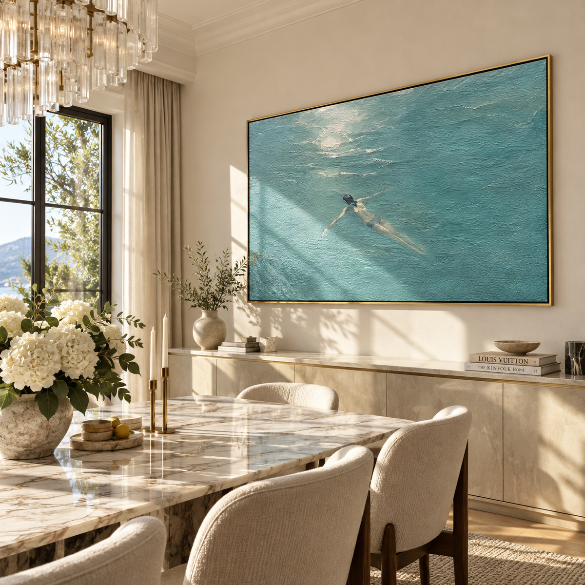 Light Across the Water - swimmer painting shown in modern room setting 5