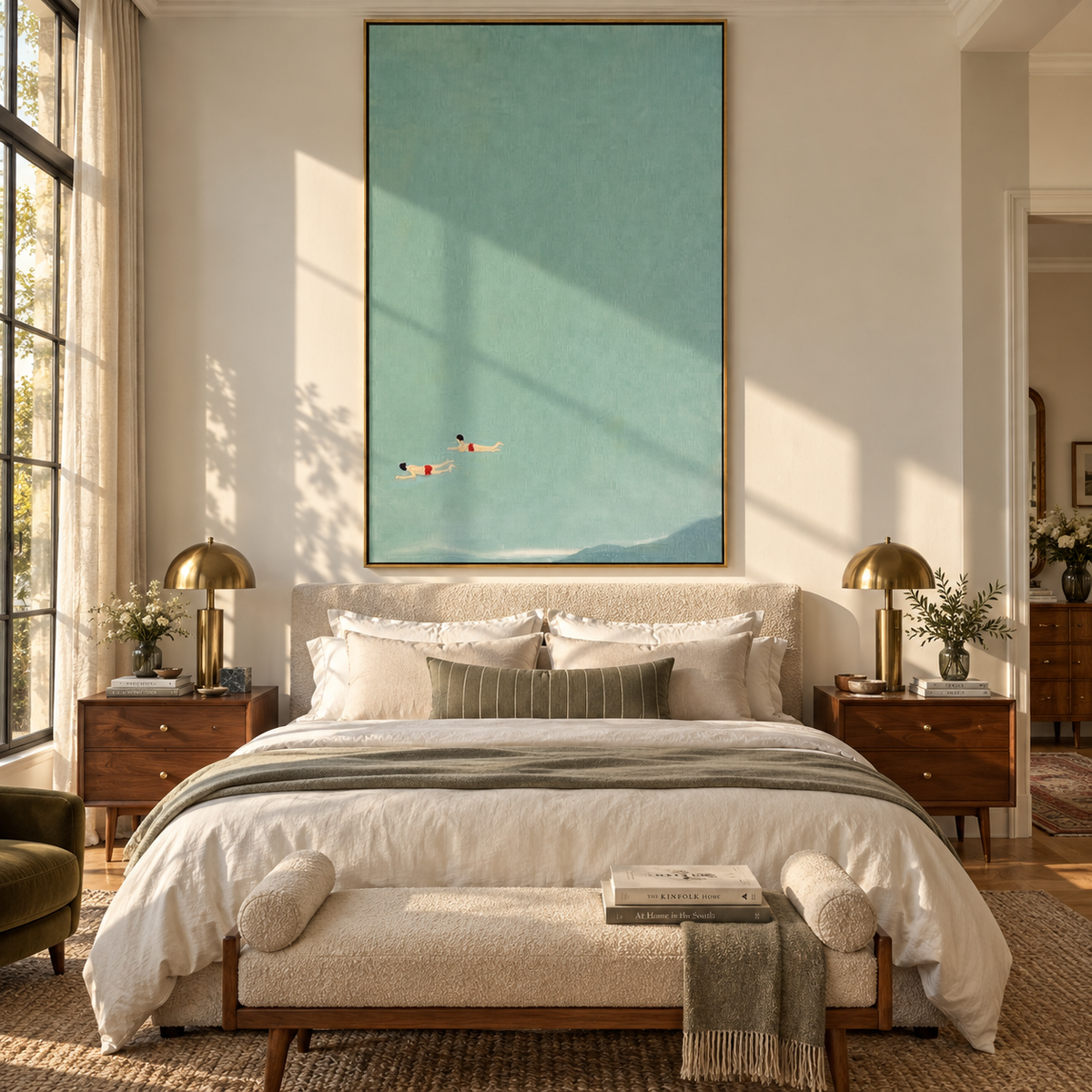 Near the Lower Tide - two swimmers painting shown in modern room setting 3