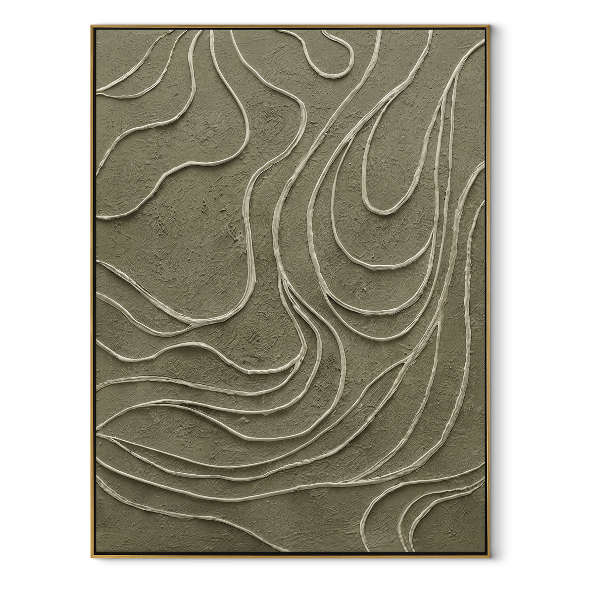 Contours of the Green - topographic abstract painting in a wood frame on white