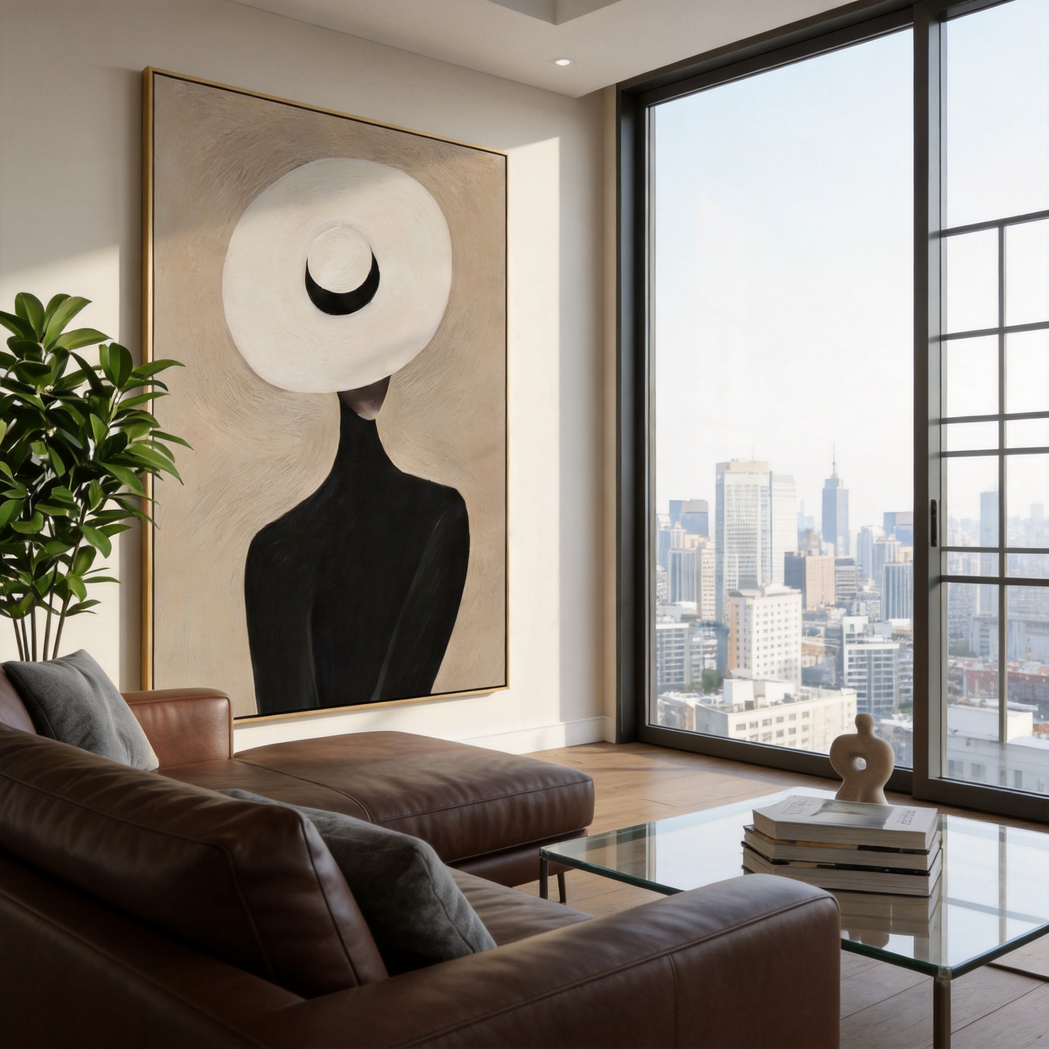 The White Hat – Vintage Americana Minimalist Woman Portrait Painting | Contemporary Hallway Art