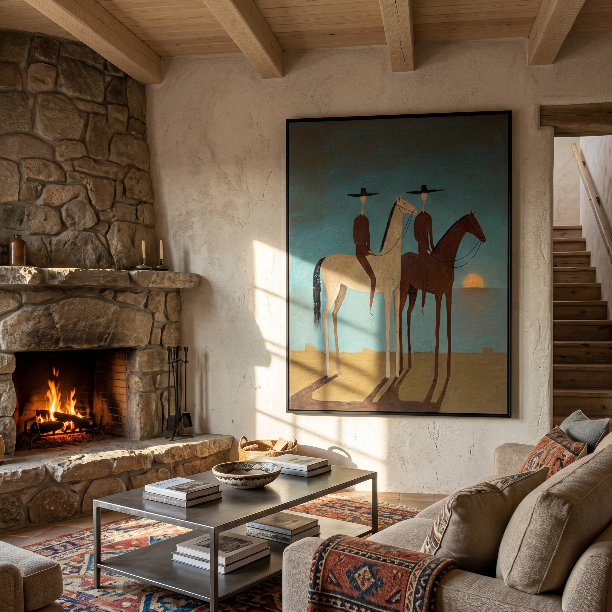 Moonrise Patrol – Vintage Americana Two Night Riders Painting | Moody Western Living Room Art