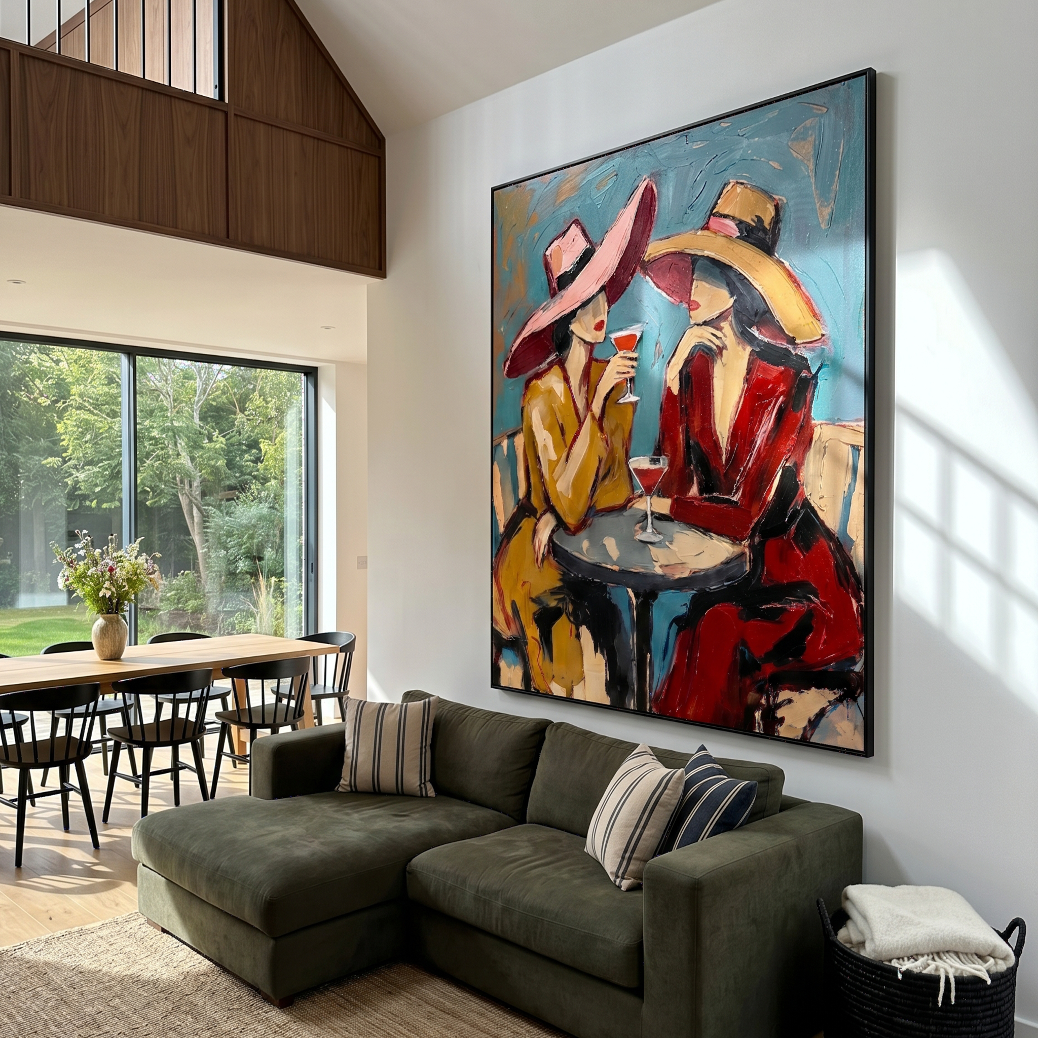 Ladies at Dusk – Vintage Americana Two Women with Cocktails Painting | Colorful Modern Living Room Art
