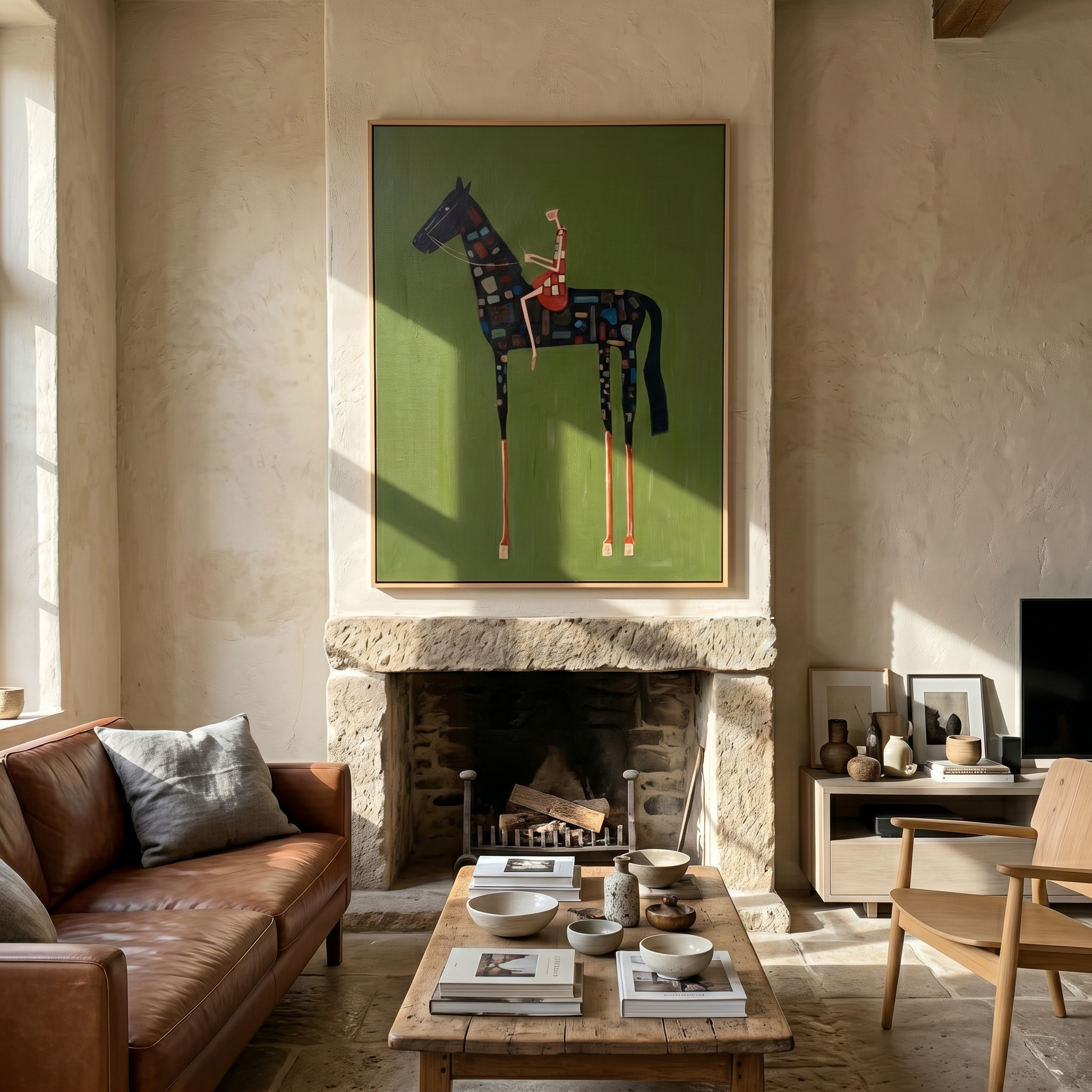 Mosaic Stallion – Vintage Americana Colorful Patchwork Horse Painting | Bold Modern Living Room Art