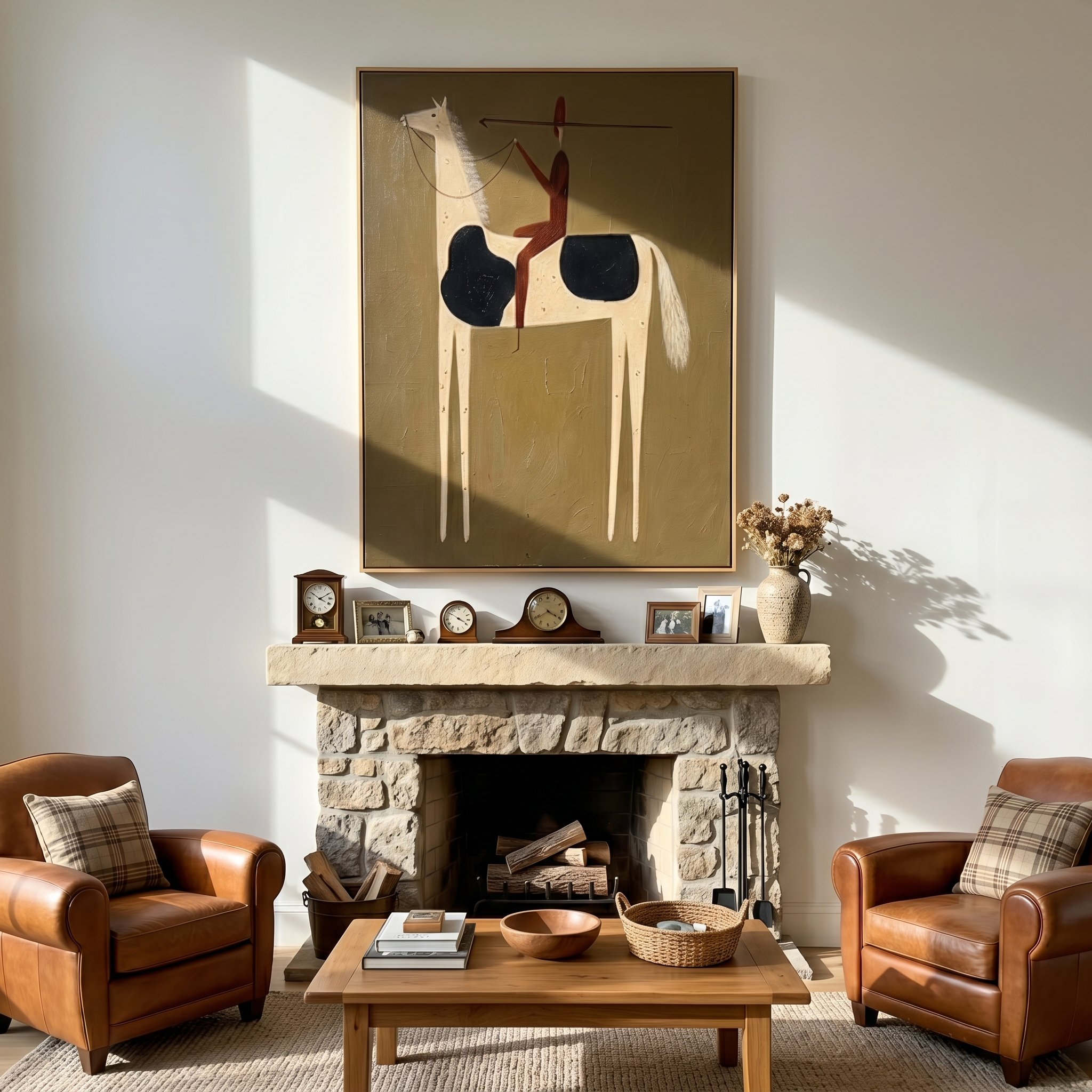 The Spear Rider – Vintage Americana Native-Inspired Rider & Pinto Horse Painting | Folk Art Hallway Art