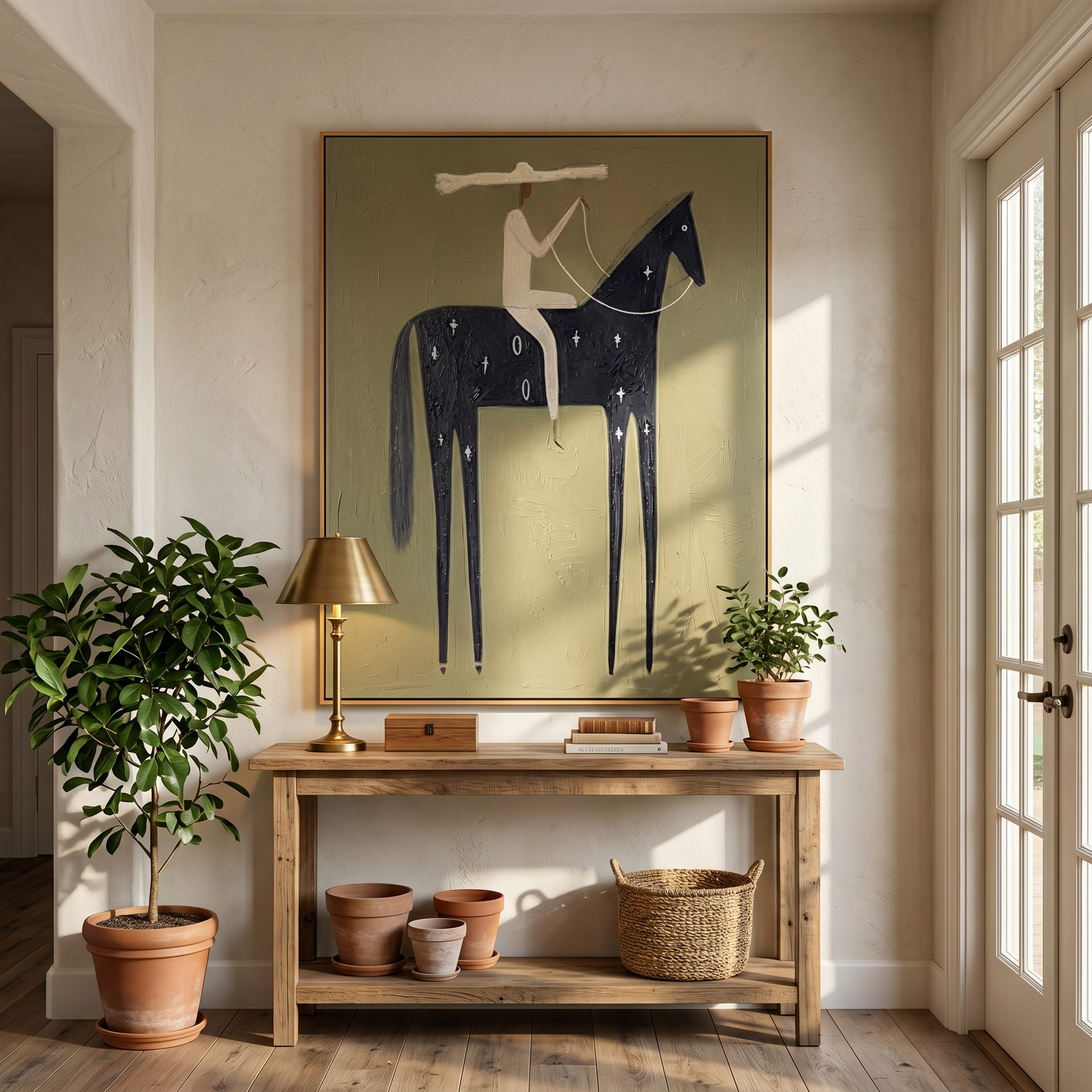 The Night Mare – Vintage Americana Rider on Star-Dotted Black Horse Painting | Folk Art Living Room Art