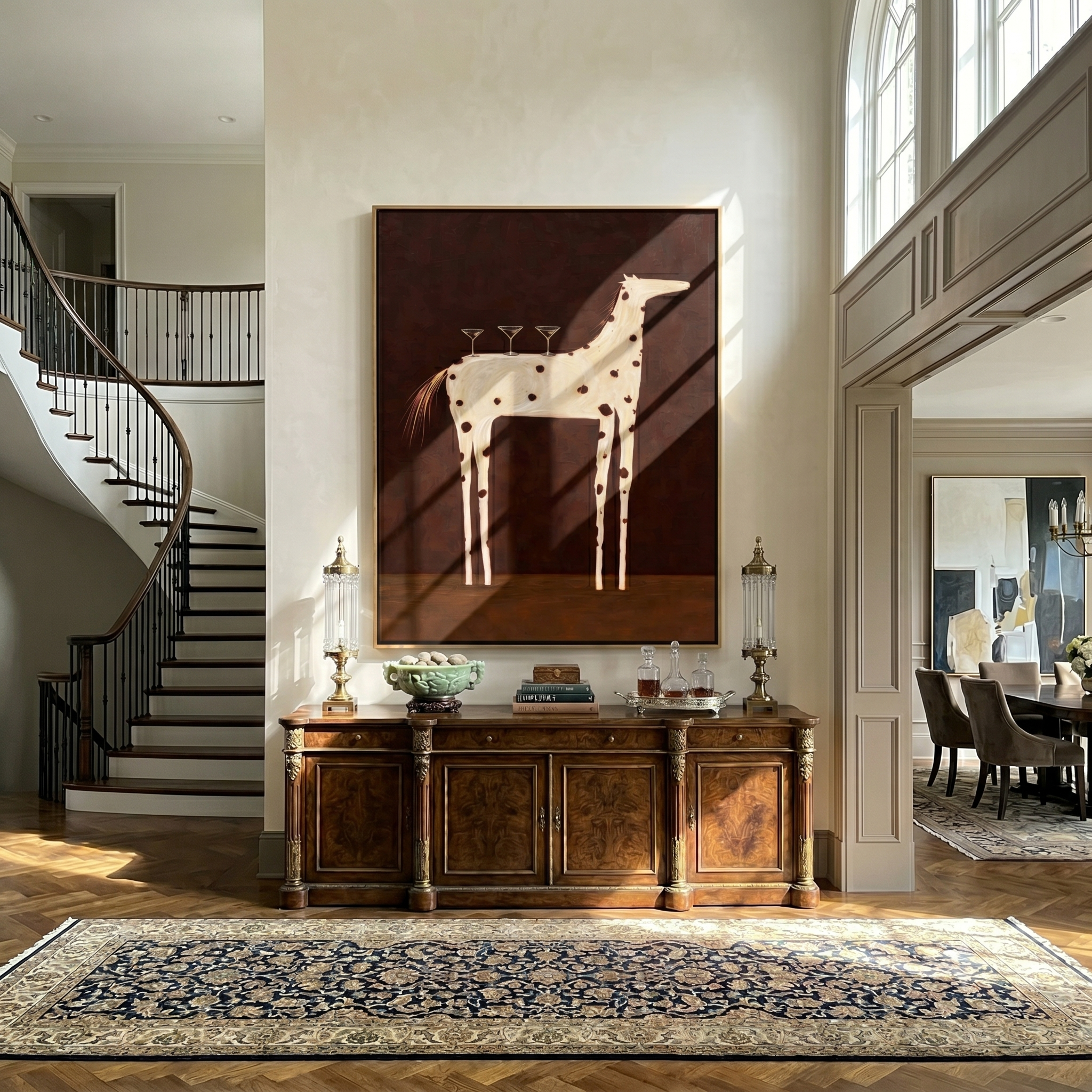Spirited Balance – Whimsical Equine Martini Painting | Heavy Texture Eclectic Wall Art