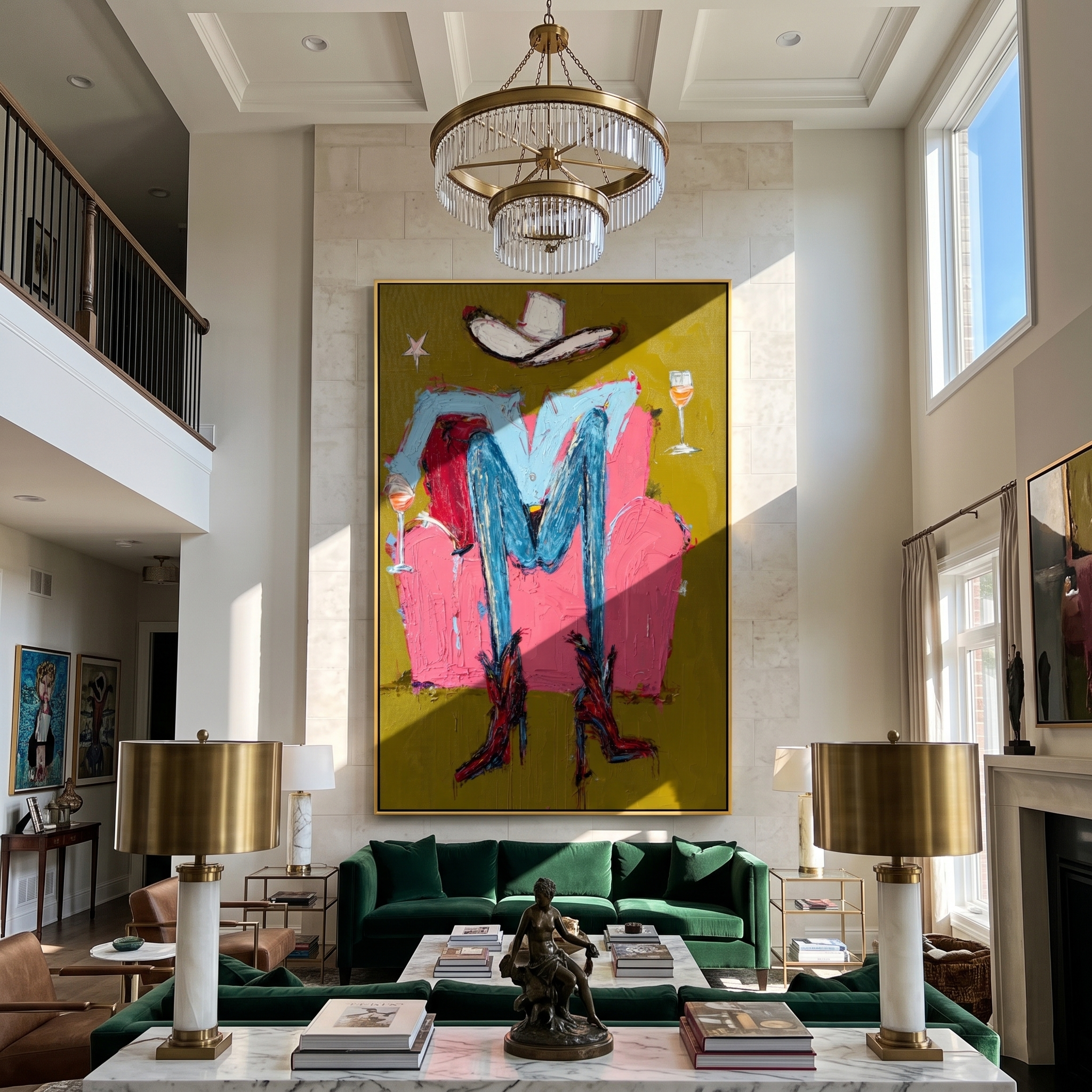 Hat & Heels – Abstract Cowgirl Legs & Wine Painting | Vintage Americana Vertical Art