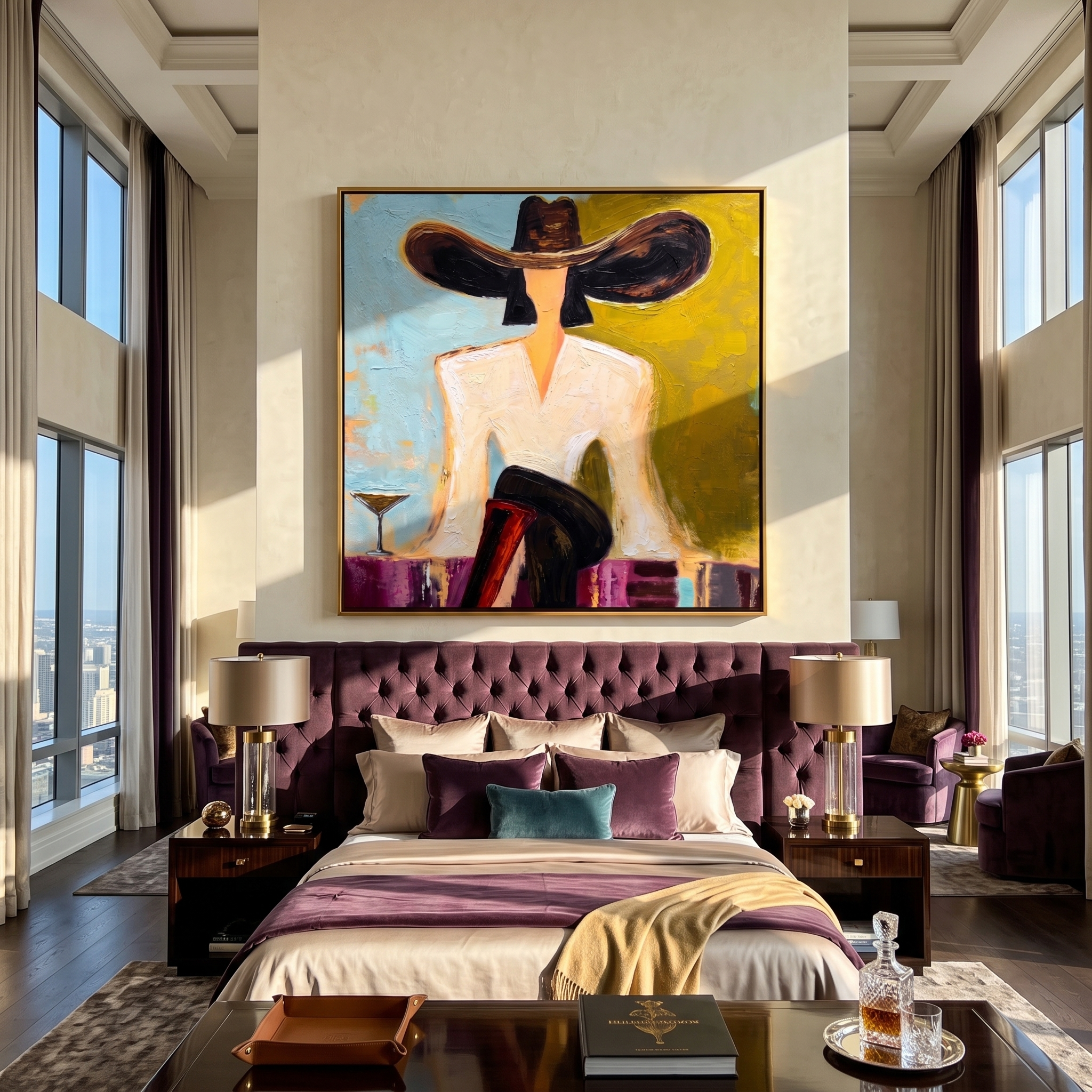 Black Brim Cocktail – Woman in Hat with Martini Painting | Vintage Americana Square Art