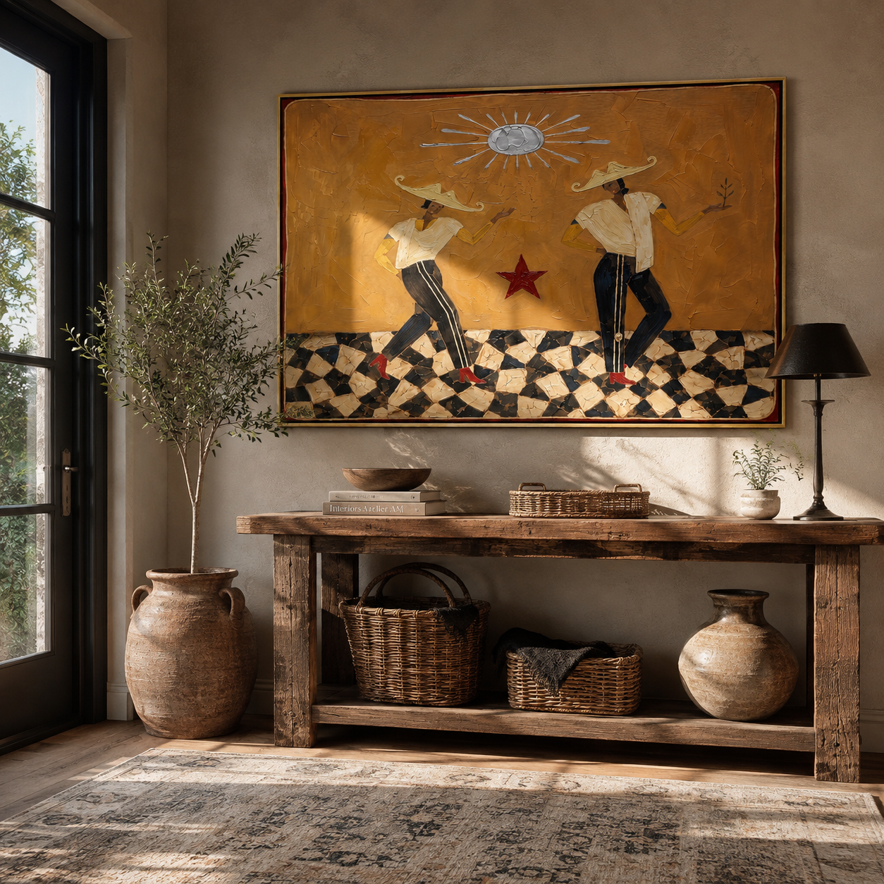 Mustard Sun Serenade styled in a quiet reading nook with neutral furnishings
