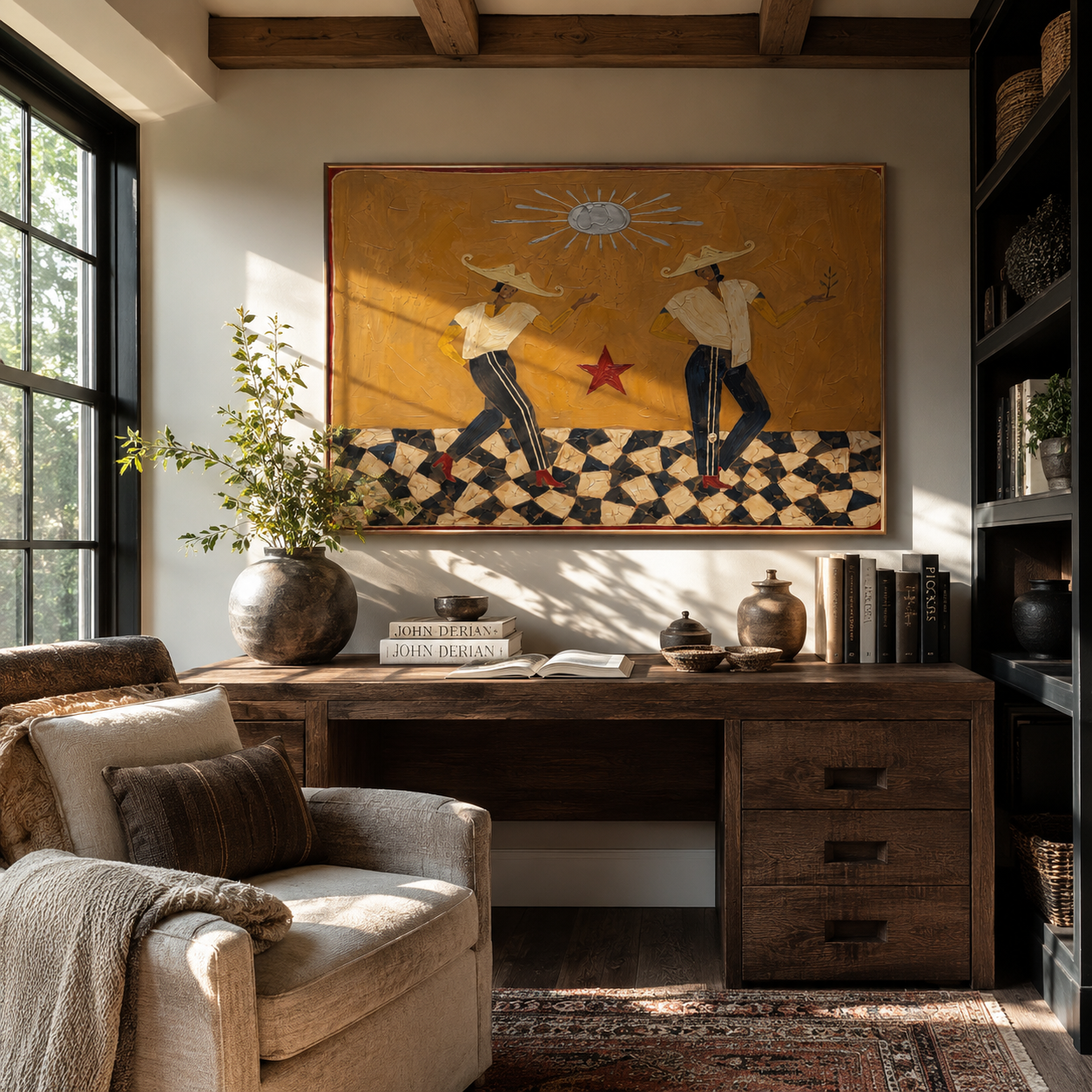Mustard Sun Serenade displayed in a dining room with coordinated modern decor