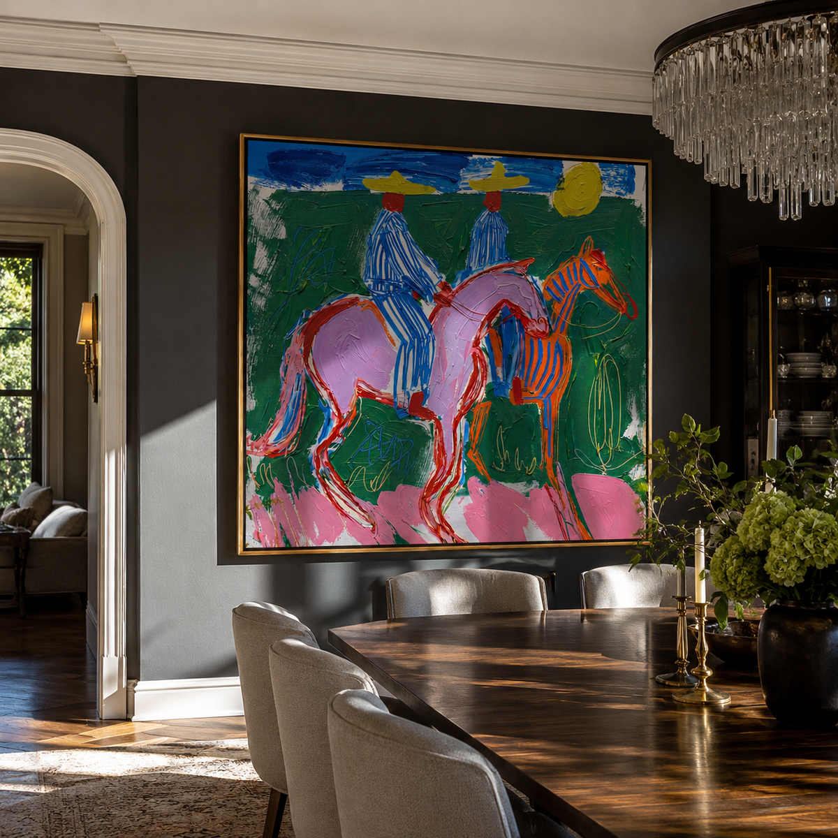 Chromatic Riders Returning displayed in a dining room with coordinated modern decor