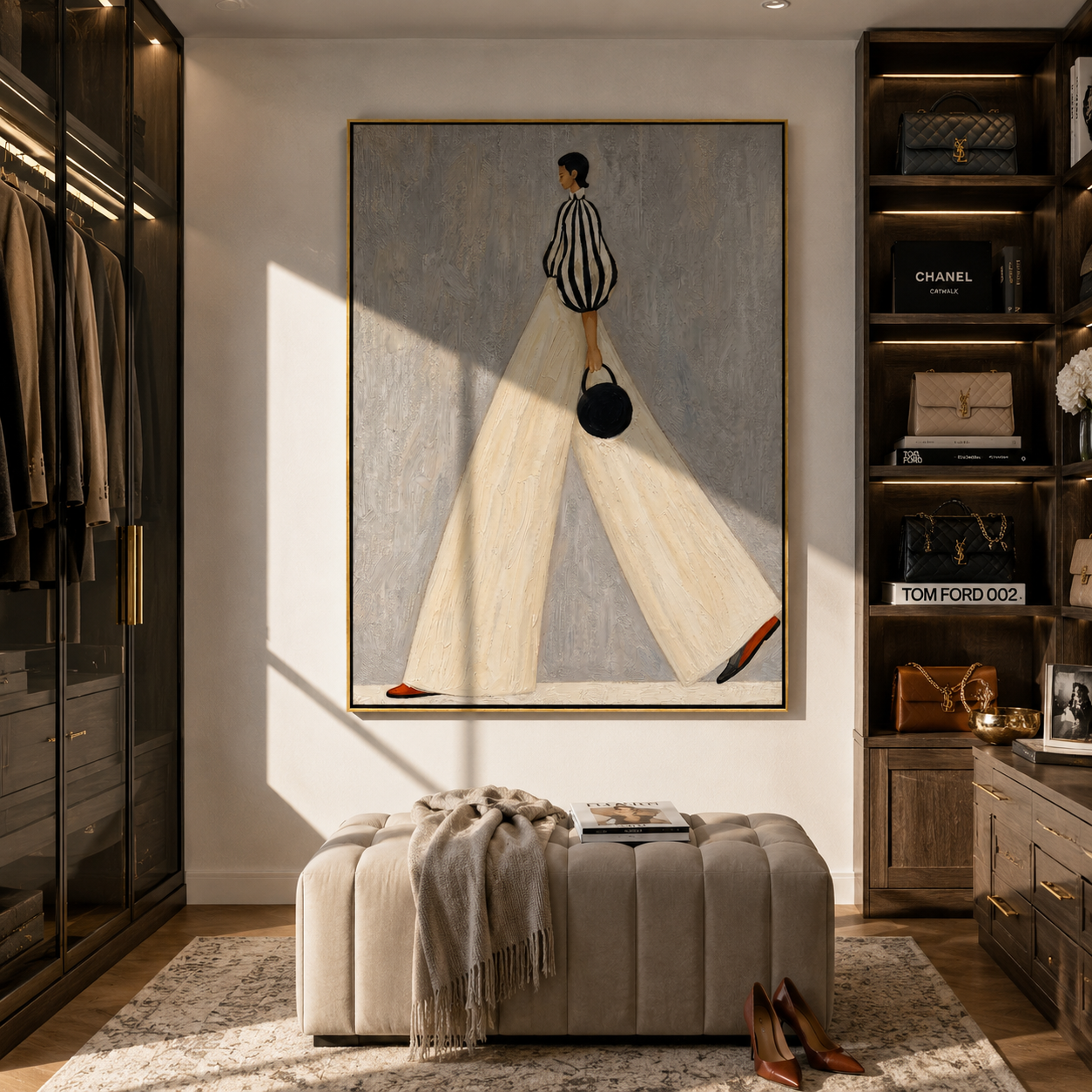 Stride in Ivory Lines styled in a quiet reading nook with neutral furnishings