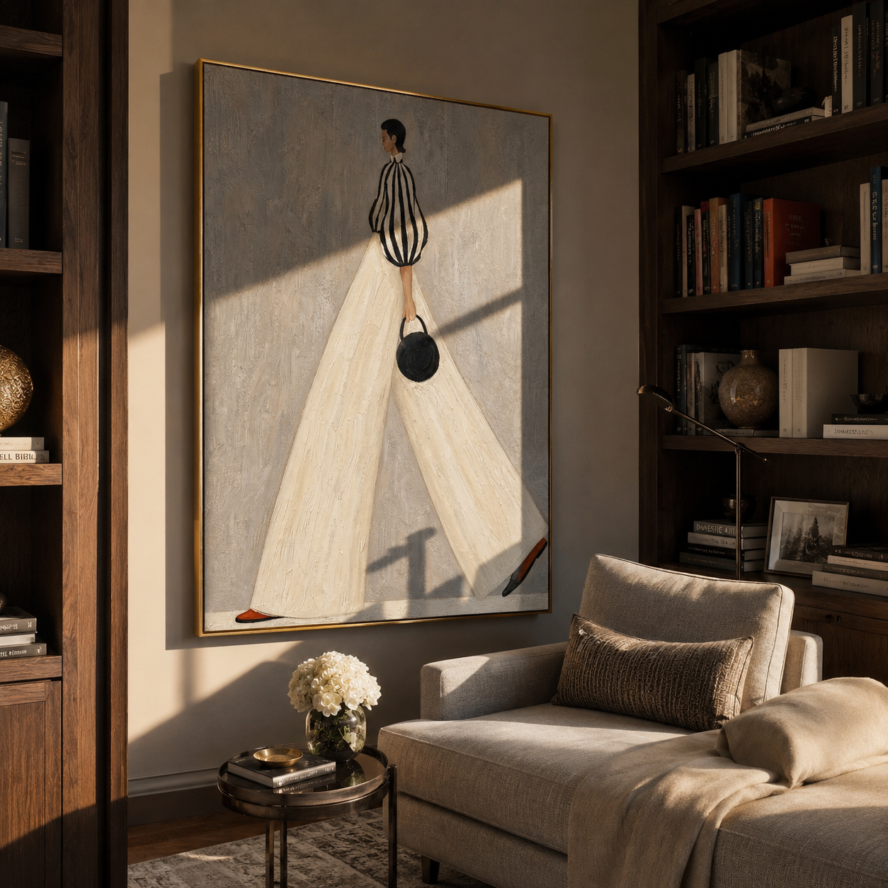 Stride in Ivory Lines presented over an entryway console in a contemporary home