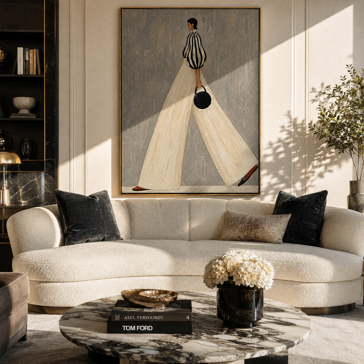 Stride in Ivory Lines displayed in a dining room with coordinated modern decor