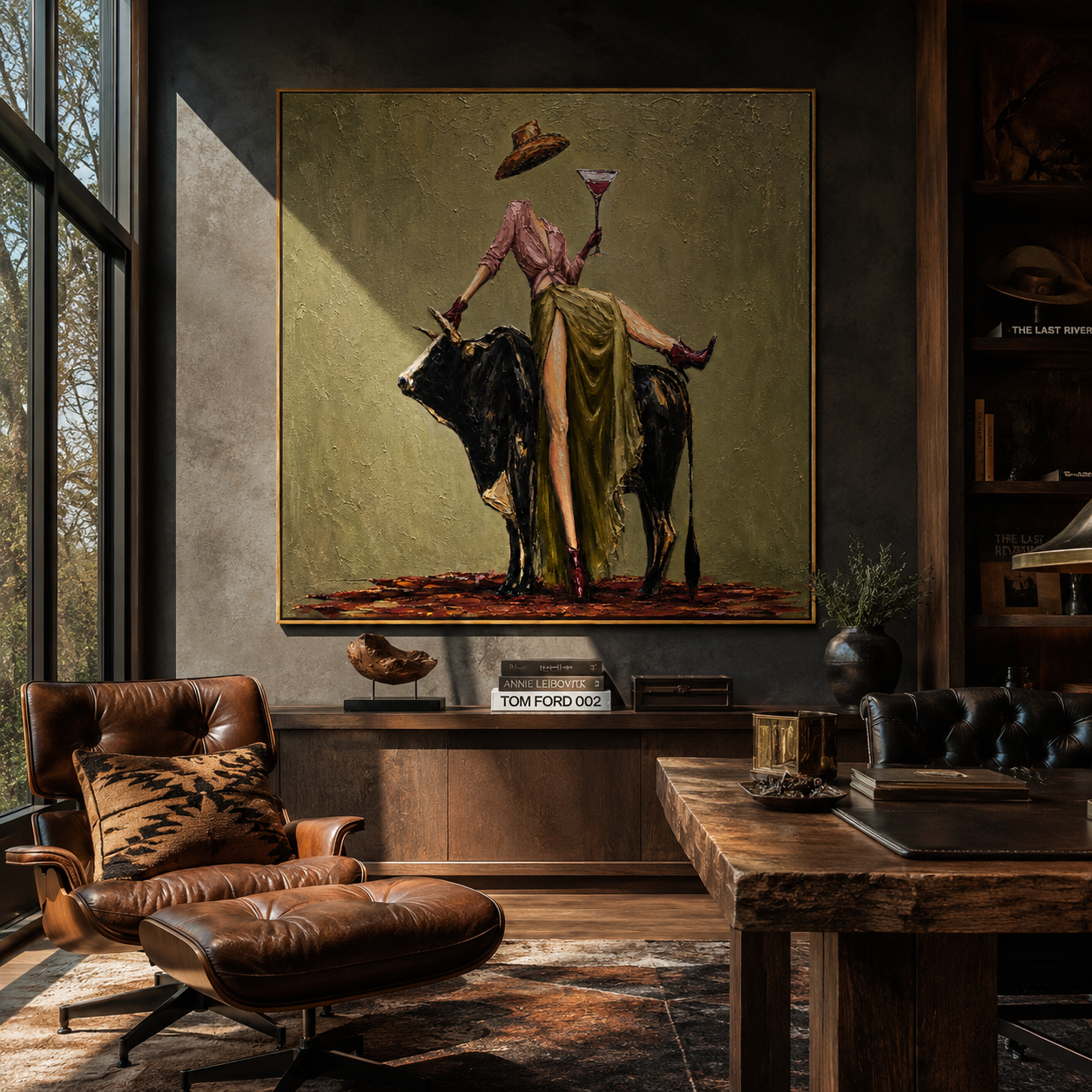 Brim Above the Bull presented above a console in a contemporary interior