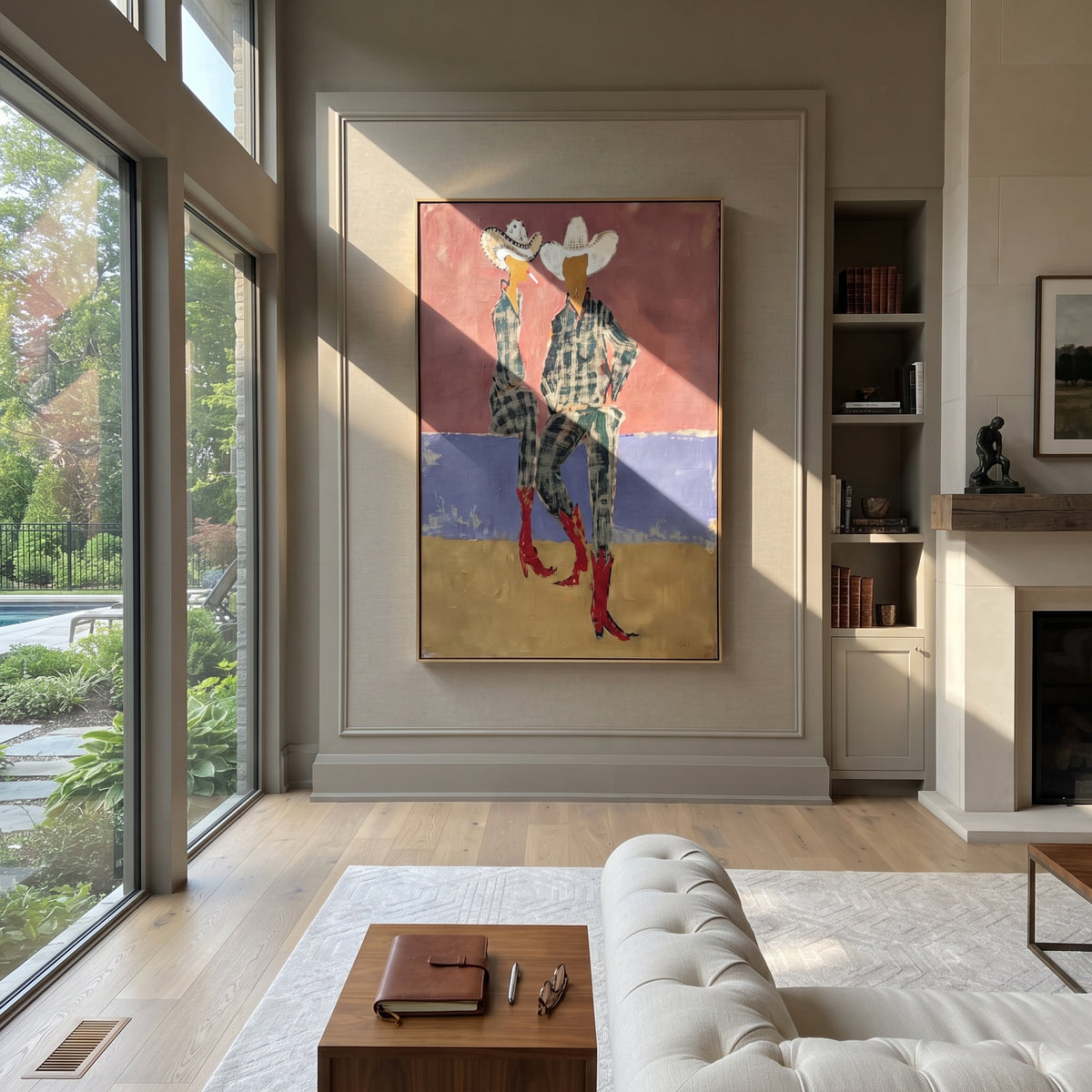 Two Hats Color Passage two western women painting displayed in a styled interior