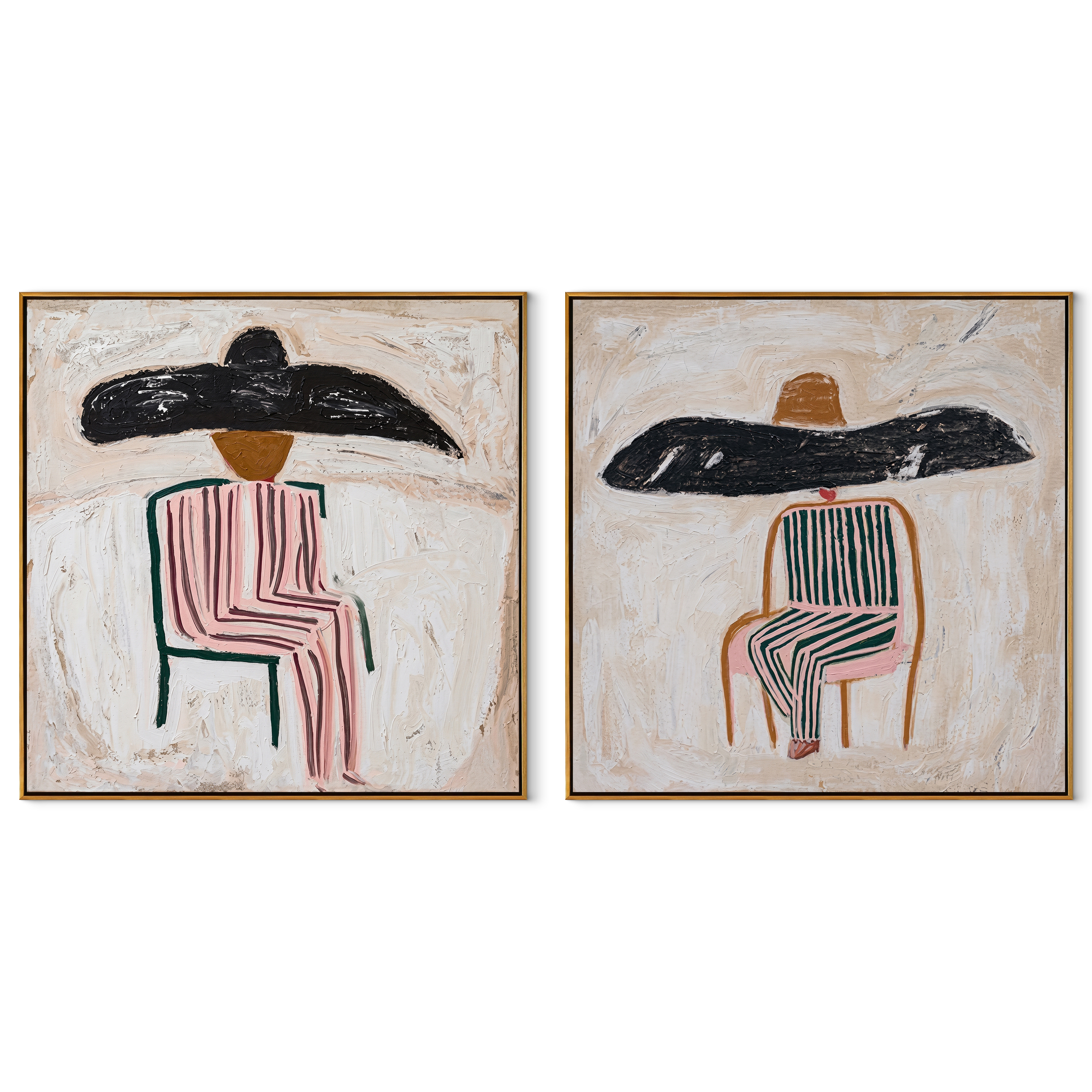 Two Brims Take Rest set of two square canvas artworks on white