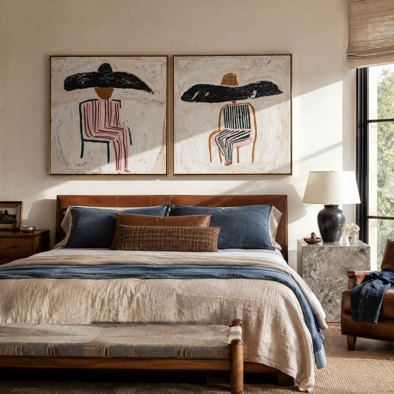 Two Brims Take Rest paired wall art styled above modern furniture