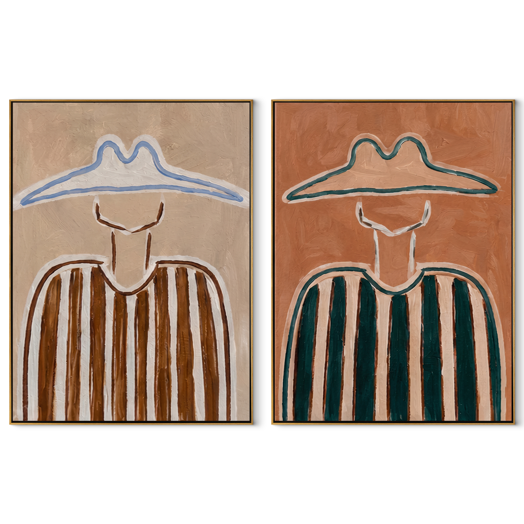 Striped Riders Stand Together set of two vertical canvas artworks on white