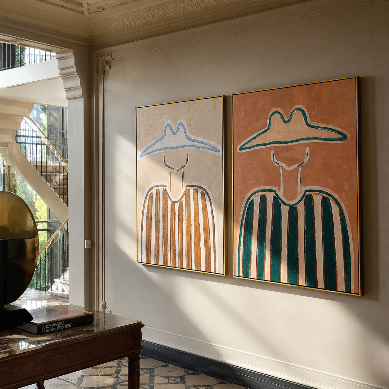 Striped Riders Stand Together two-panel Western artwork with layered color