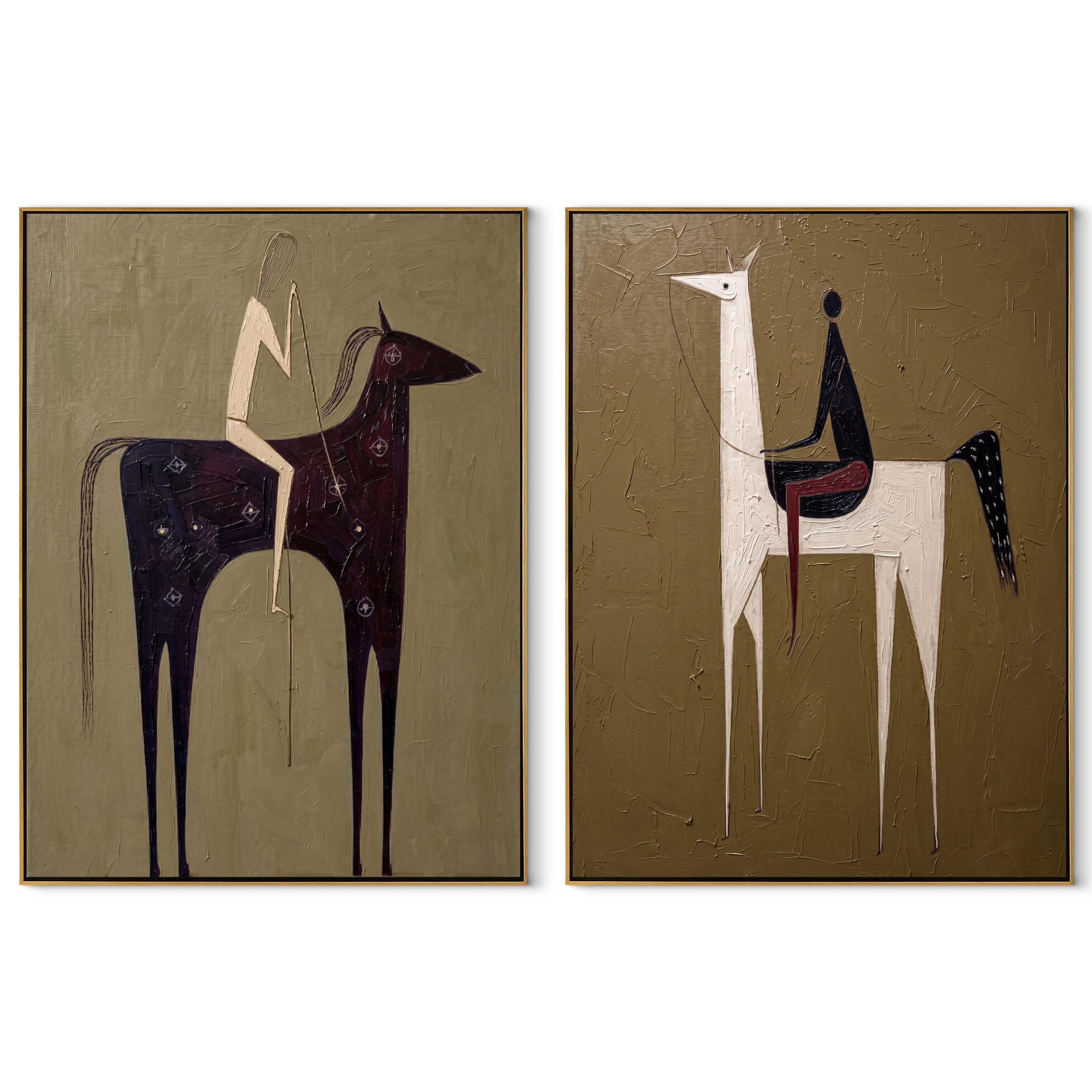 Tall Riders Hold Still set of two vertical canvas artworks on white