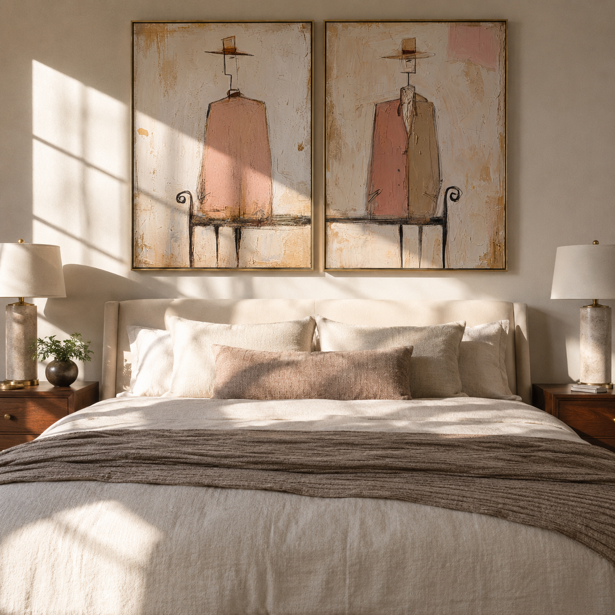 Blush Figures Share Silence two-panel Western artwork with layered color