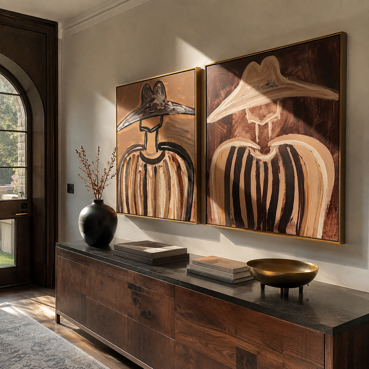 Close Brims Frame Daylight Vintage Americana diptych in a collected room