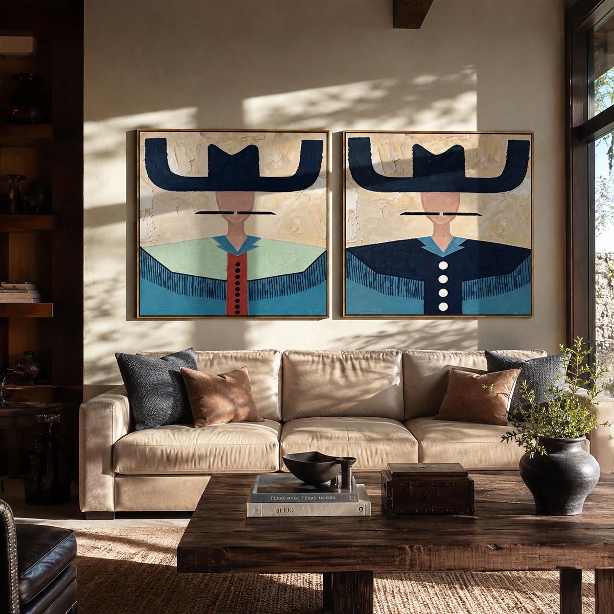 Dark Brims Keep Watch Western diptych displayed in a contemporary interior