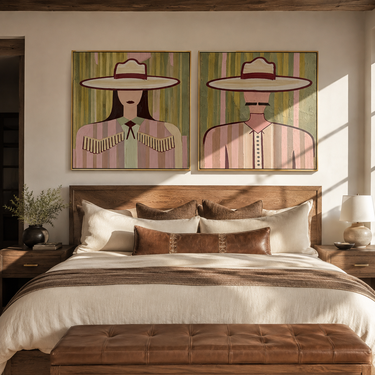 Pastel Brims Face Forward Western diptych displayed in a contemporary interior