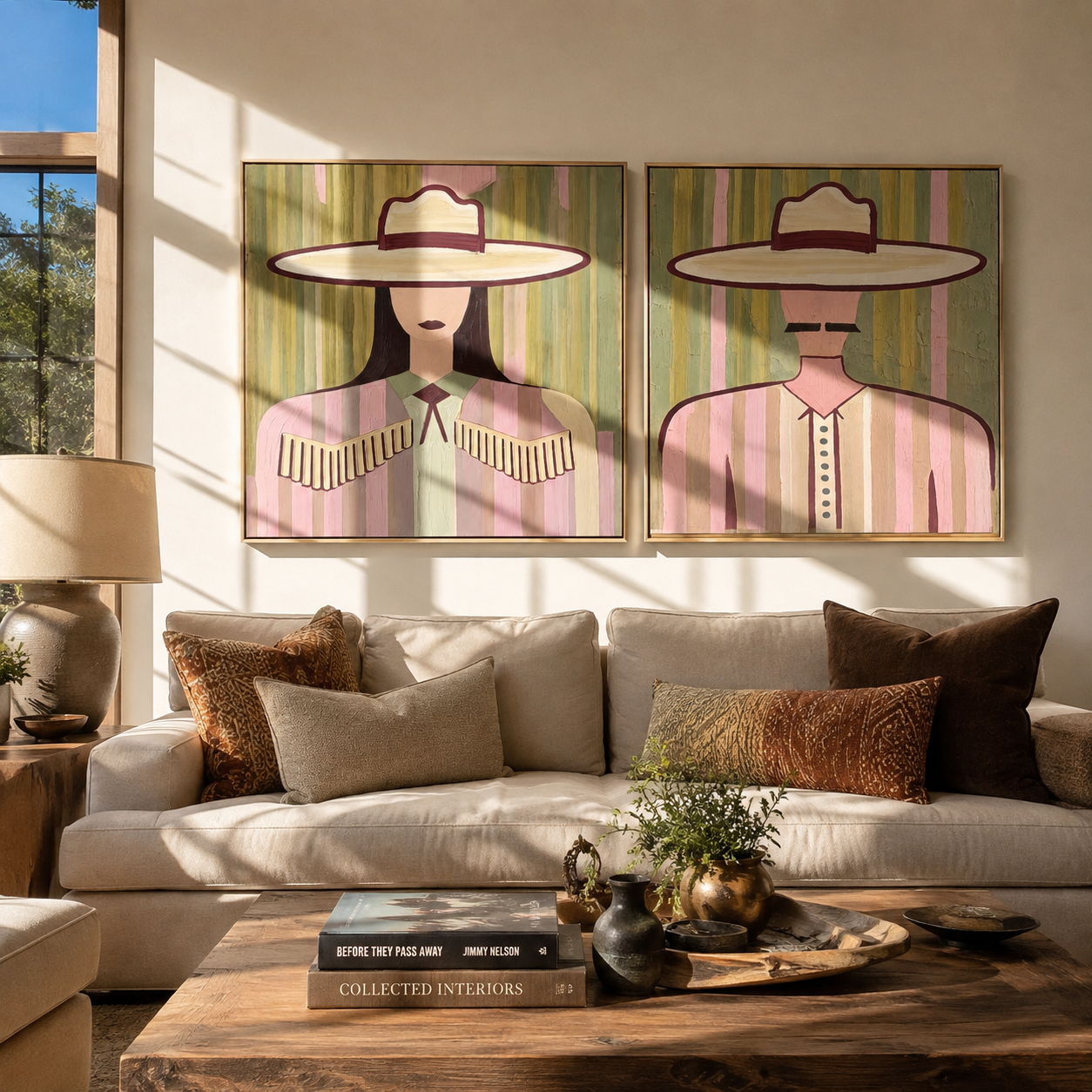 Pastel Brims Face Forward two-panel Western artwork with layered color