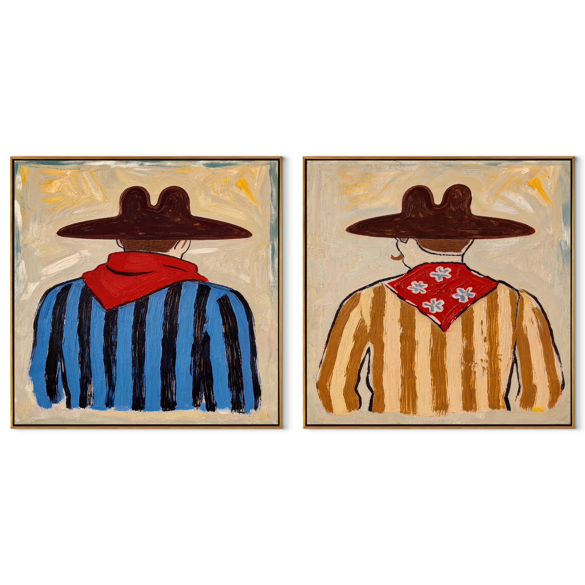 Bandanas Face The Distance set of two square canvas artworks on white