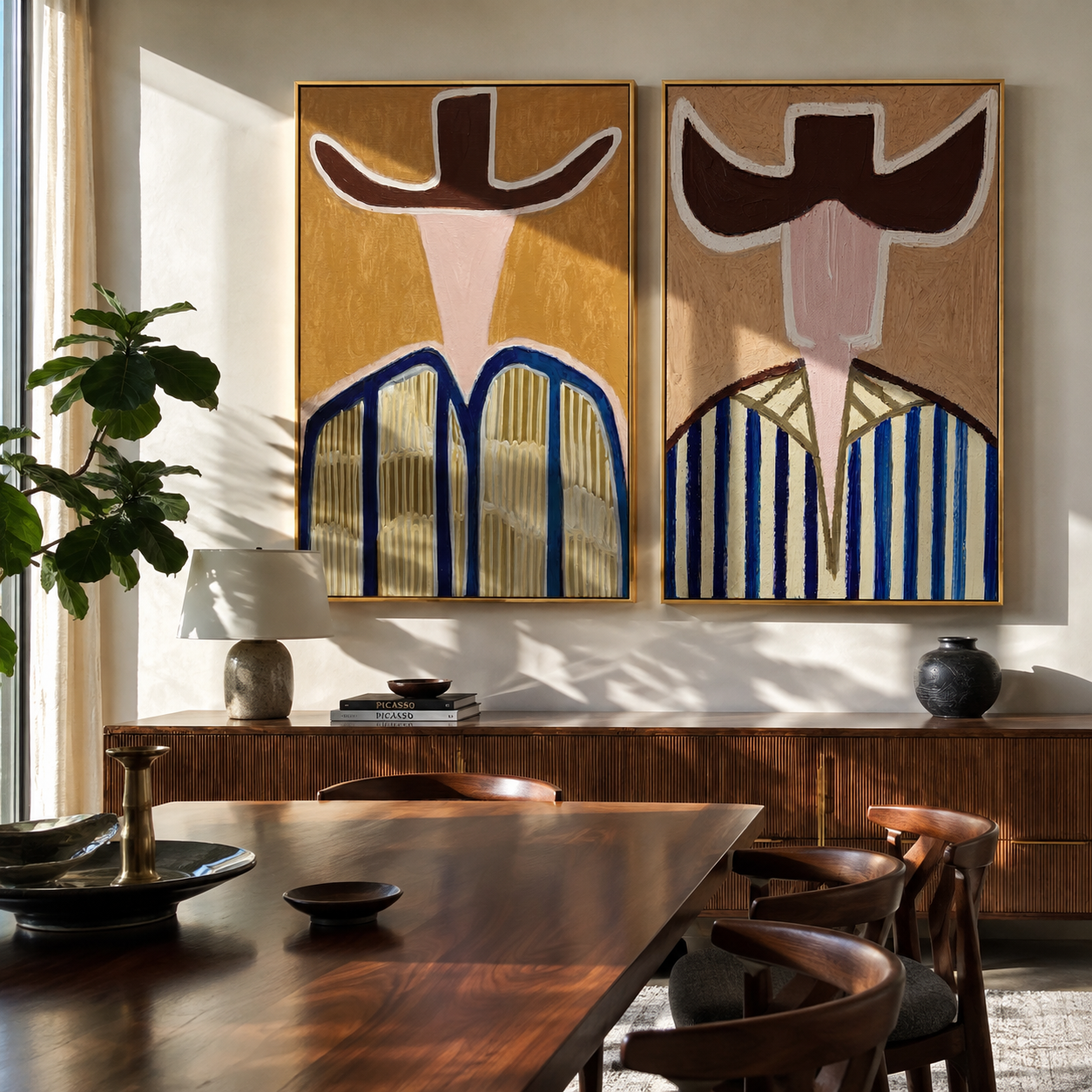 Great Brims Cast Shadows Western diptych displayed in a contemporary interior