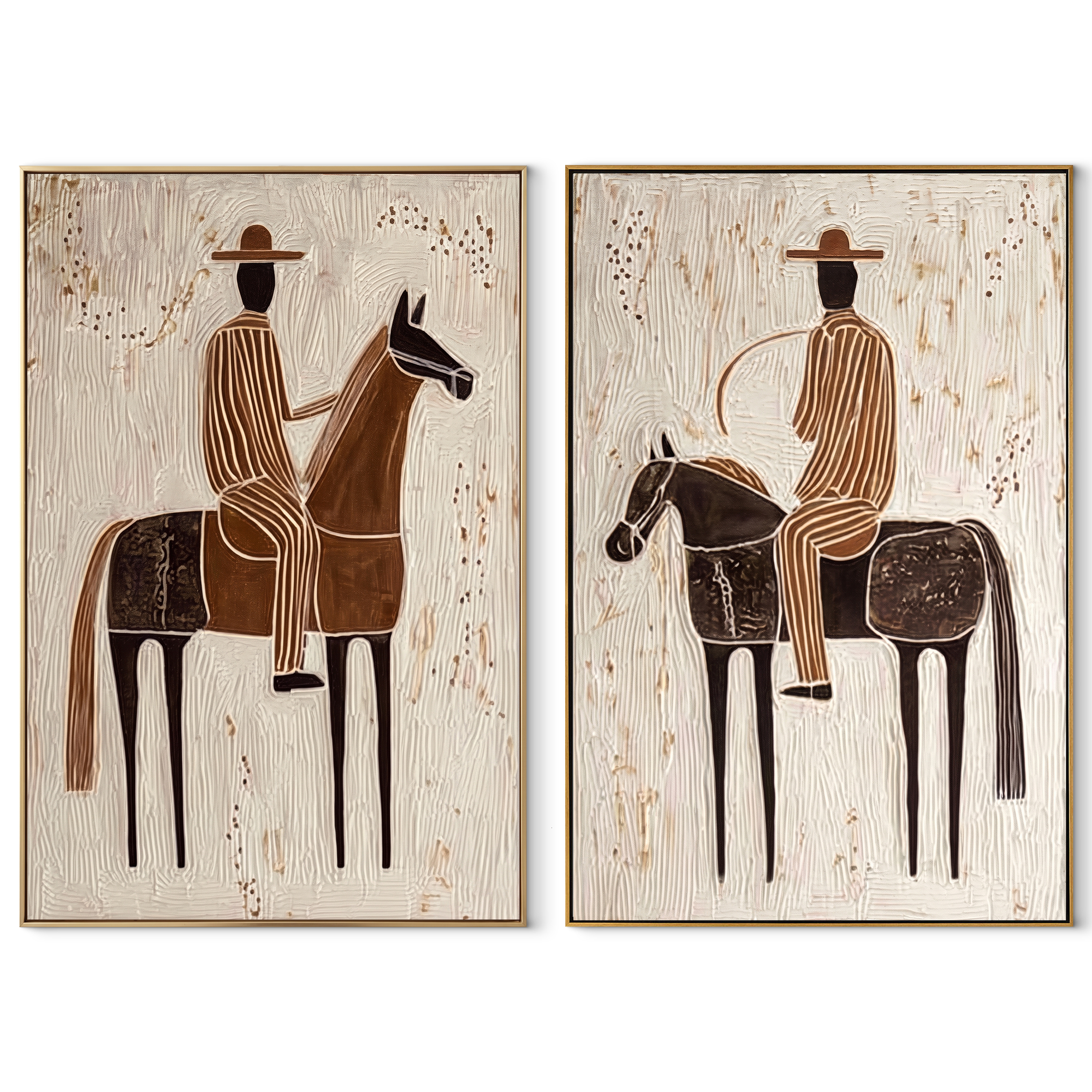 Riders Trace Open Country set of two vertical canvas artworks on white