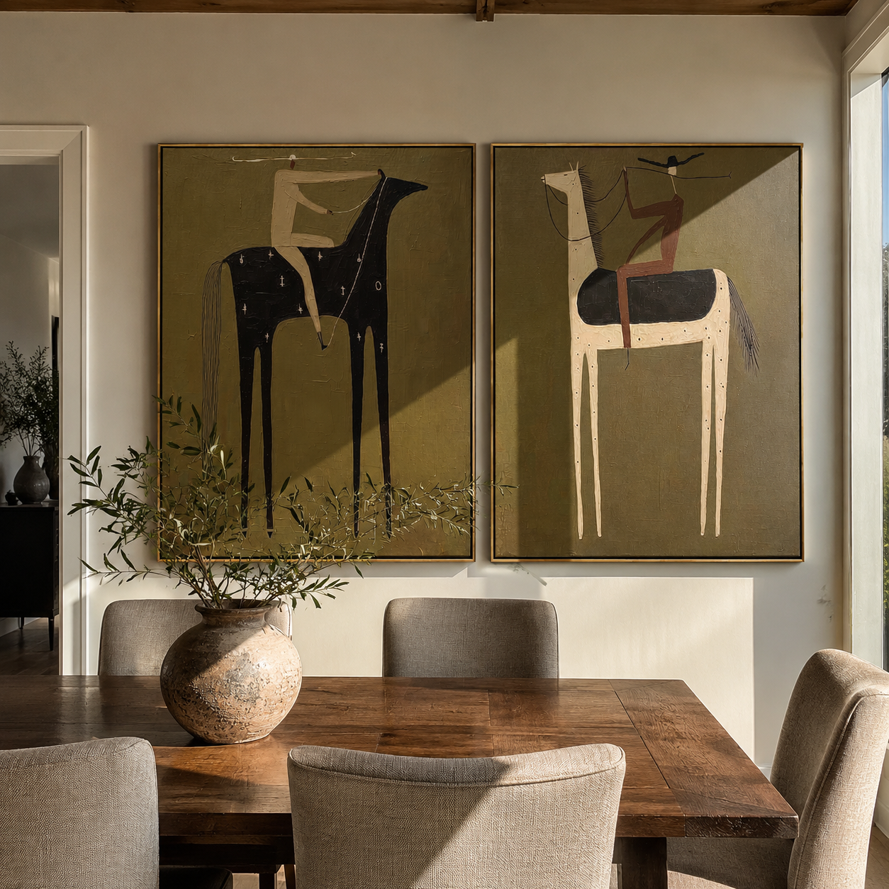 High Saddles Hold Quiet two-panel Western artwork with layered color