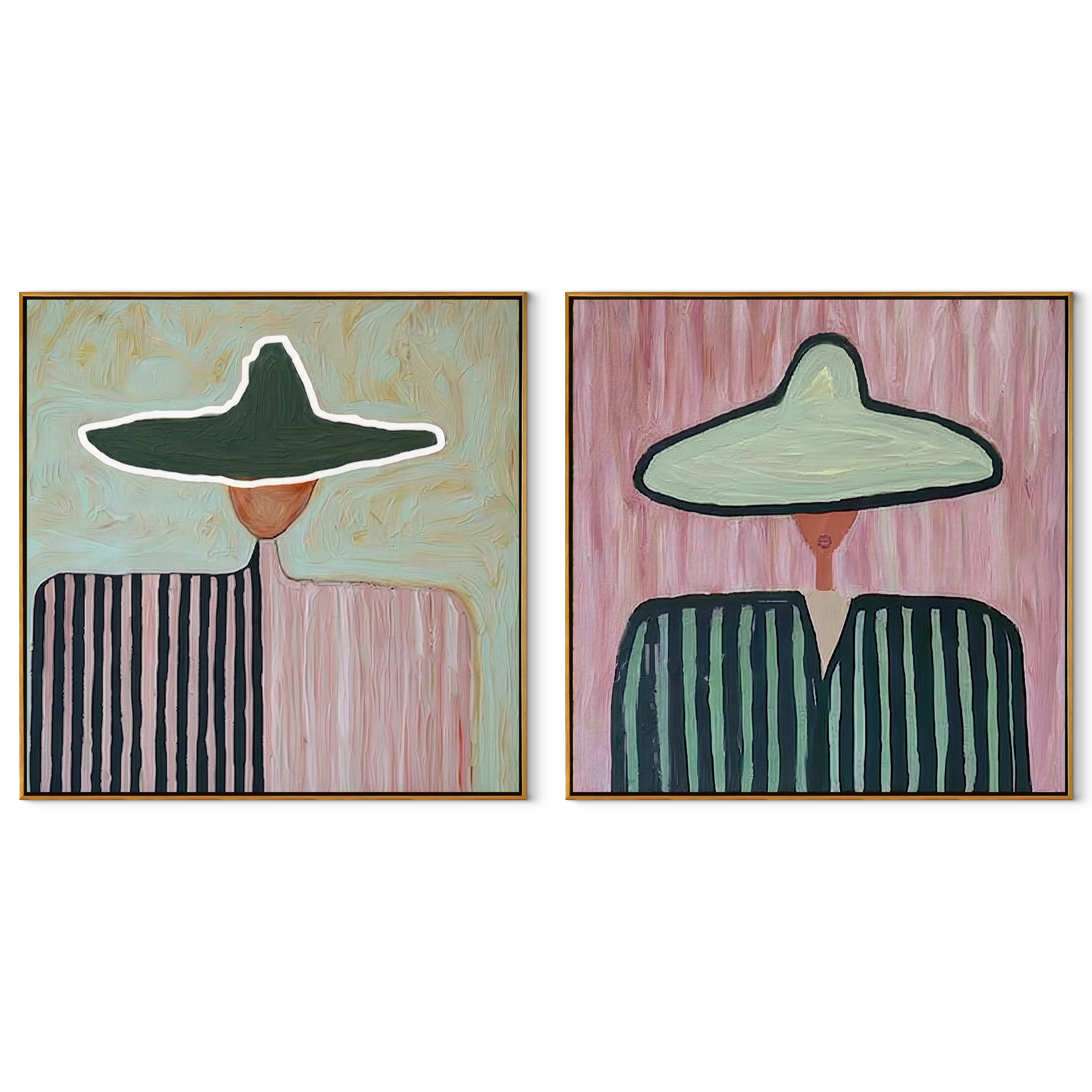 Opposite Horses Share Ground set of two square canvas artworks on white