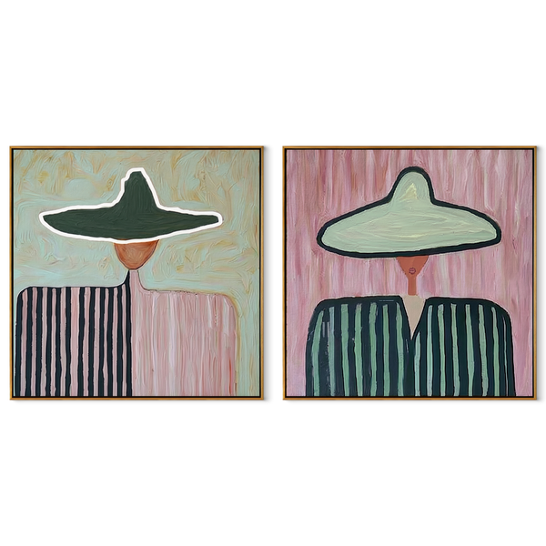Opposite Horses Share Ground – black Western Rider Diptych Painting | Modern Vintage Americana Set of 2 Wall Art