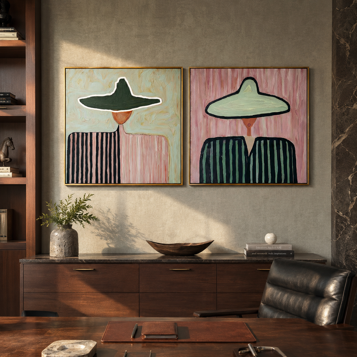 Opposite Horses Share Ground two-panel Western artwork with layered color