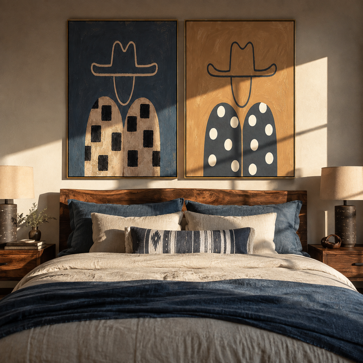 Dotted Shirts Meet Stripes paired wall art styled above modern furniture
